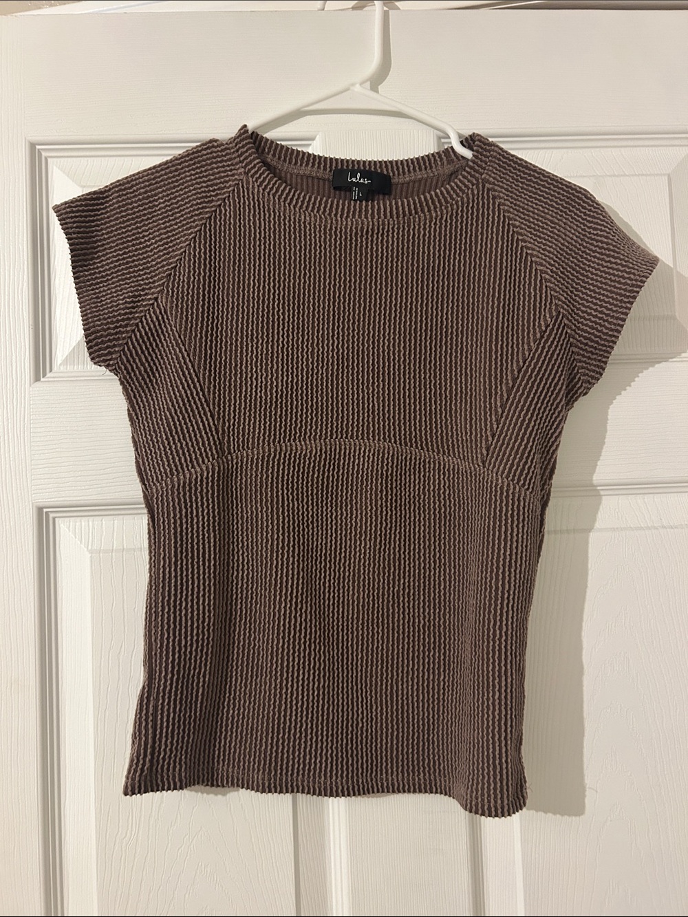 Lulu's Chocolate Brown Ribbed Knit Cap Sleeve Top
